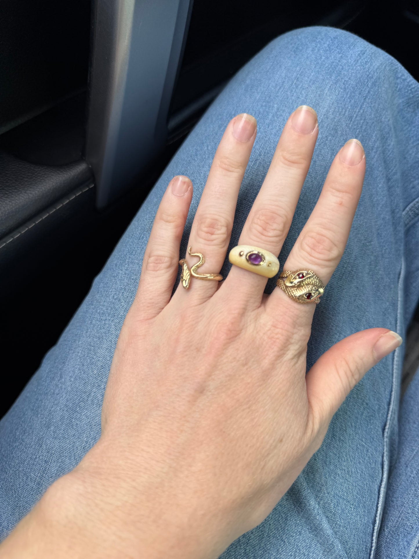 Ivory Ring With Amethyst & 14K Gold Size 6.5