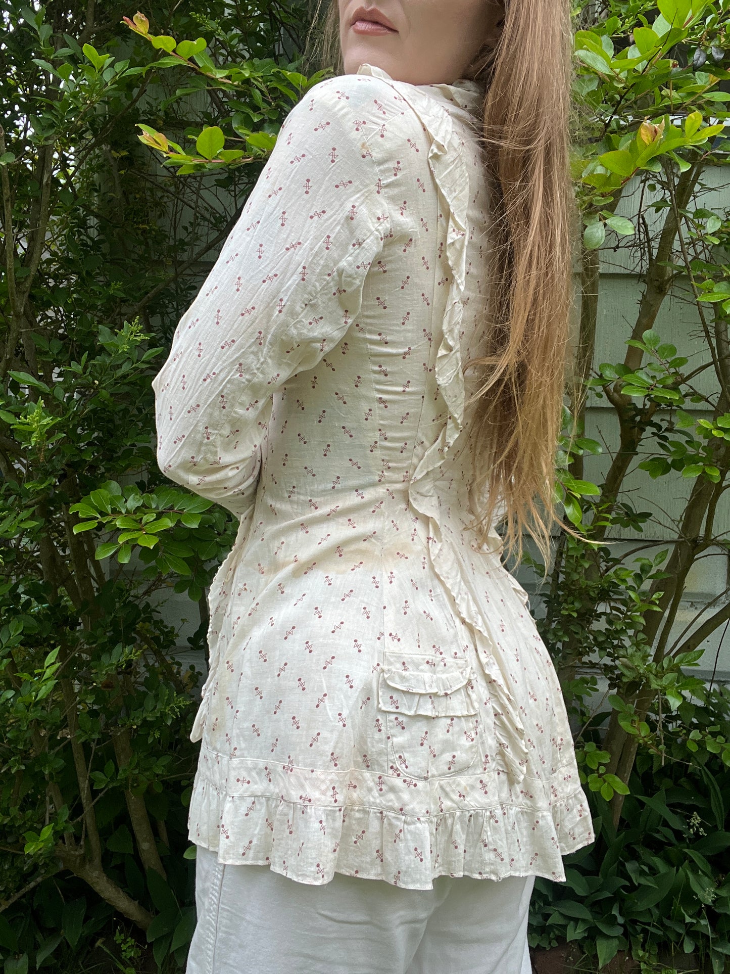 Antique Calico Button Up Top S