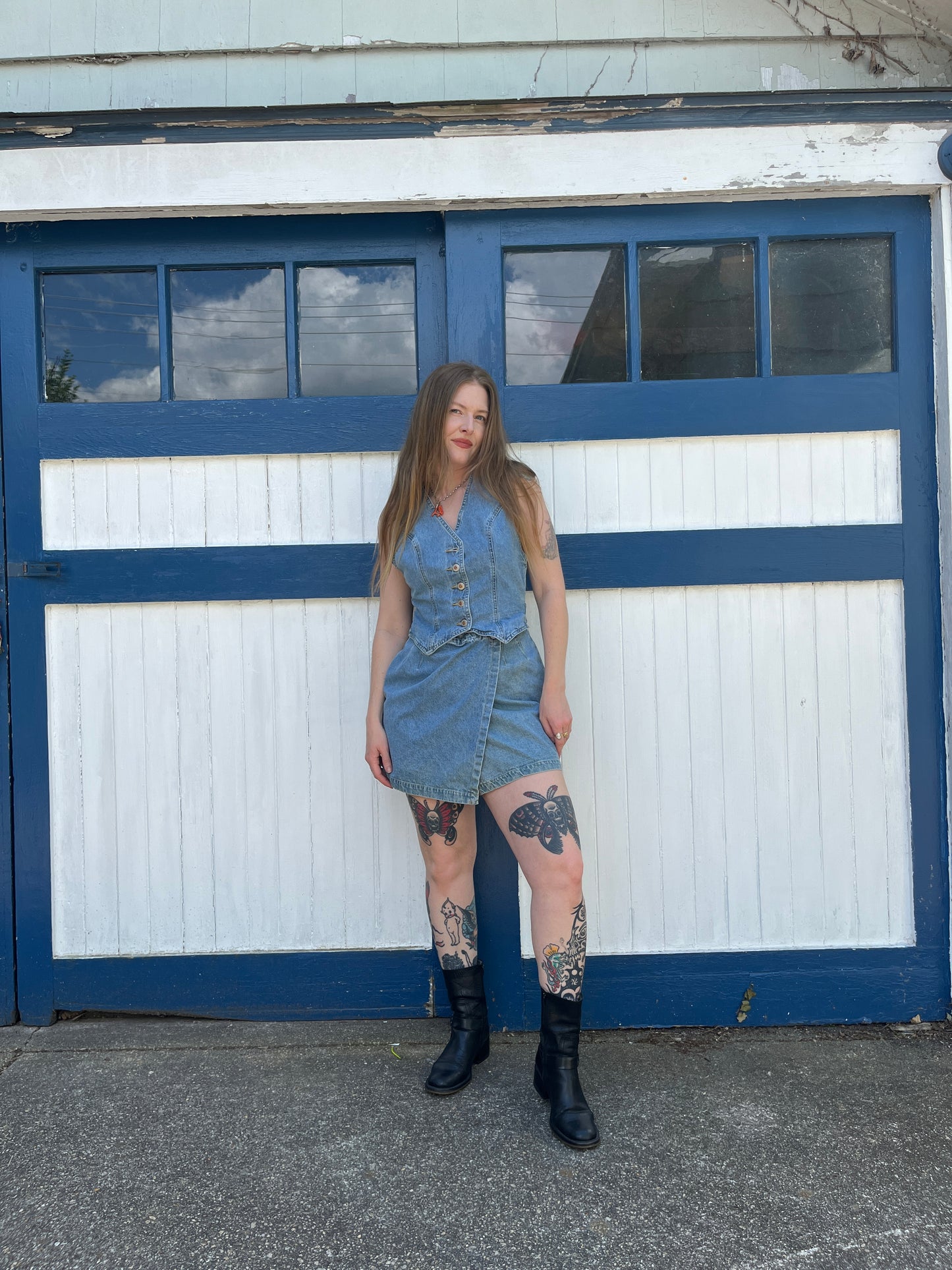 Vintage 1990s Denim Skirt and Vest Combined Set