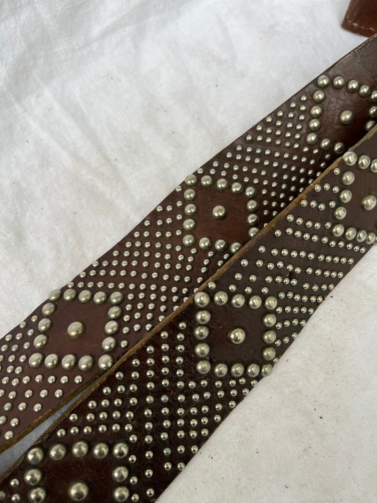 Intensely Studded Wide Brown Leather Belt 34”-40”