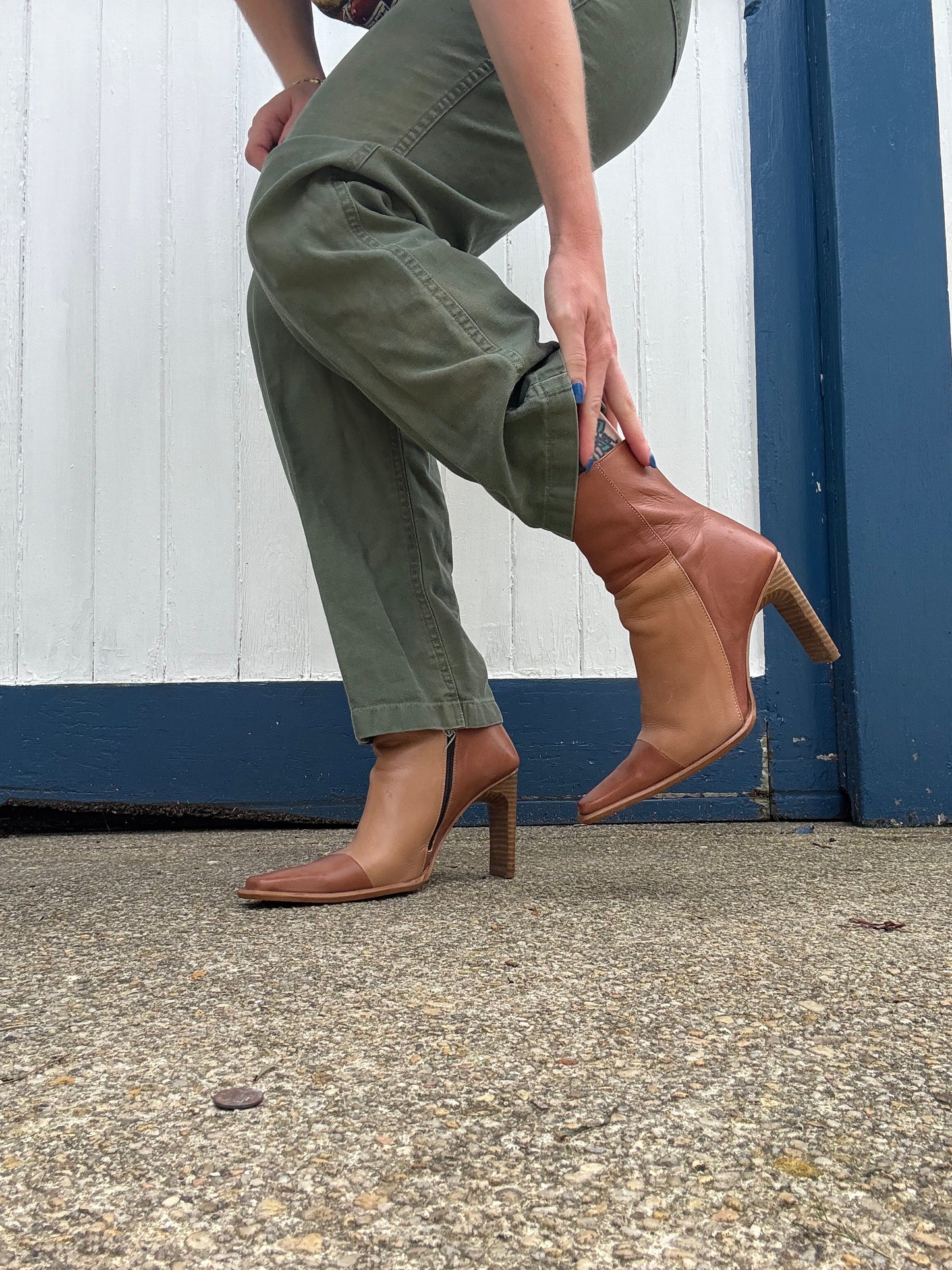 1980s Leather Color Block Boots Size 8