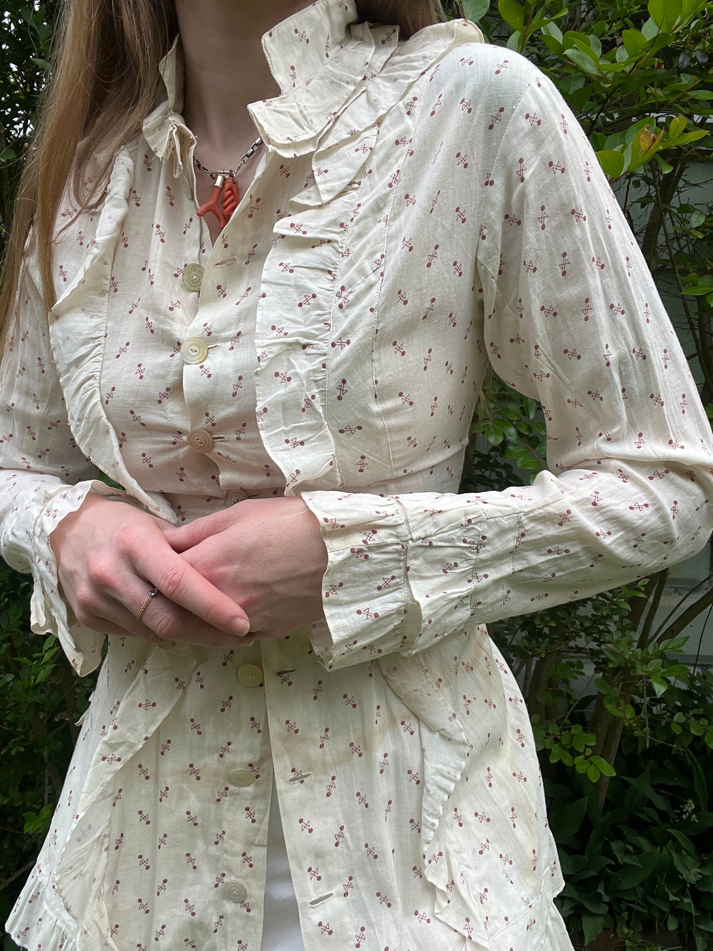 Antique Calico Button Up Top S