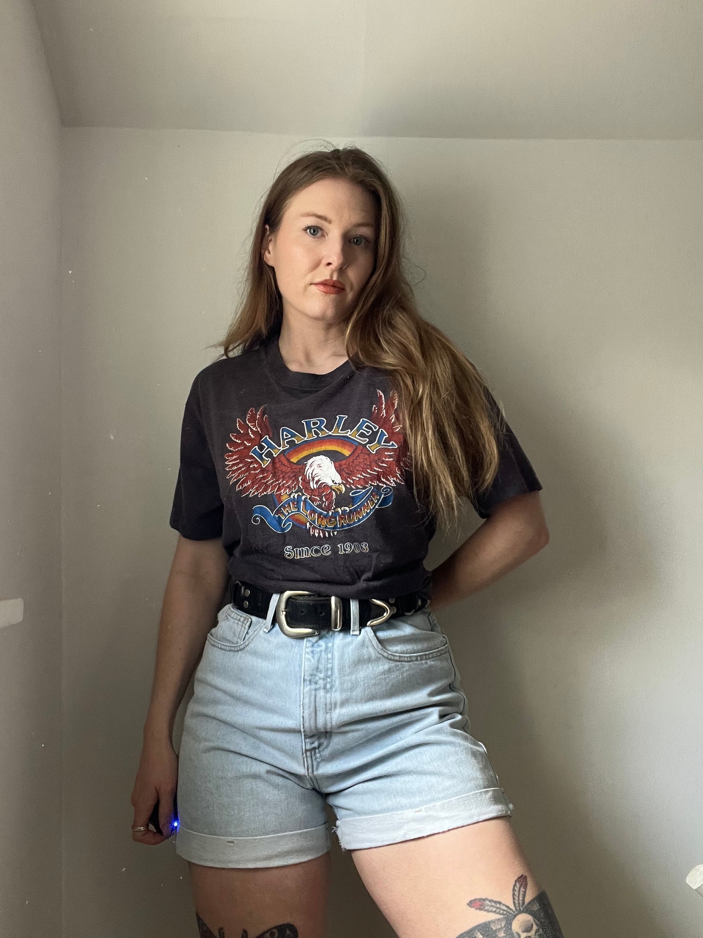 1980s Harley Davidson 1903 Long Runner Eagle Tee L