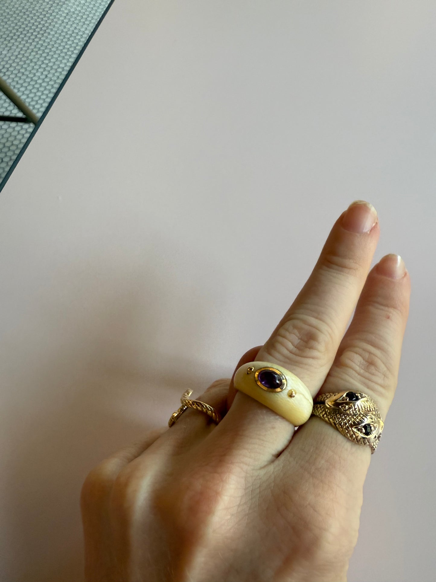Ivory Ring With Amethyst & 14K Gold Size 6.5