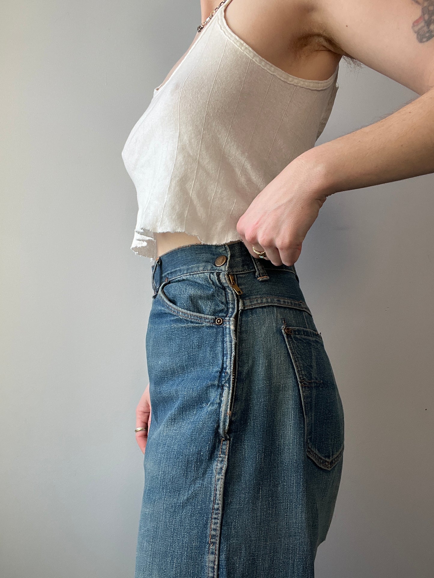 Vintage 1940s 1950s Side Zip Jeans 28”