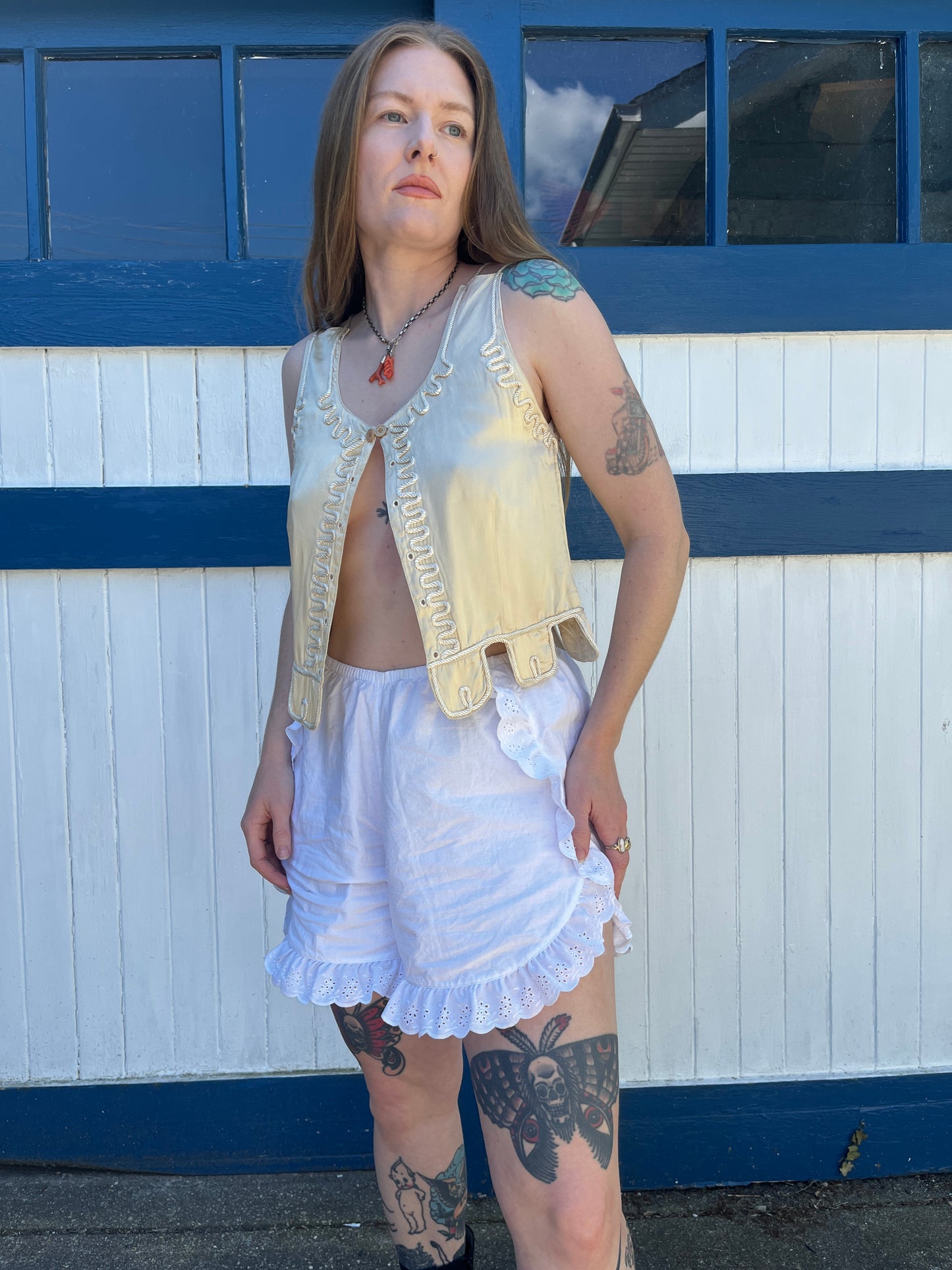 1920s Silk Scalloped Edge Tank Top