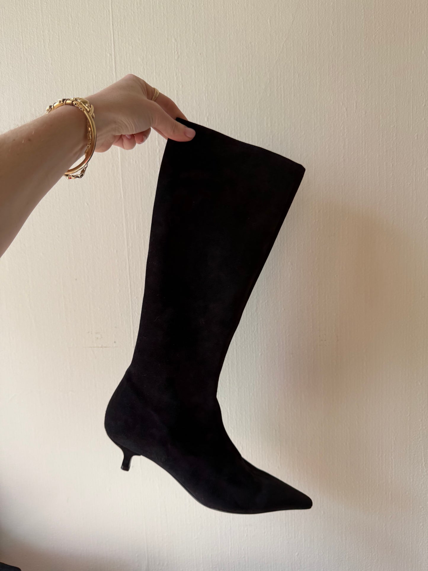 1990s/Y2K Black Suede Prada Knee Boots 37 7/7.5