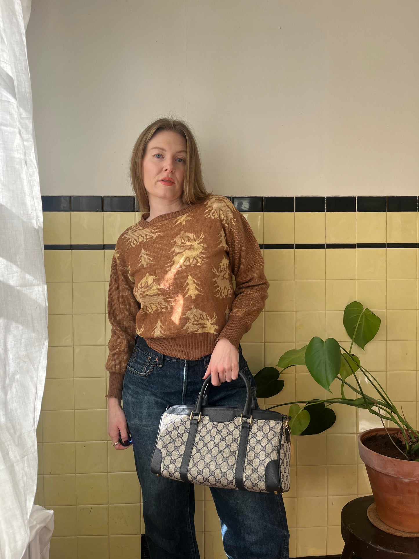 1960's Brown Deer and Tree Knit Sweater