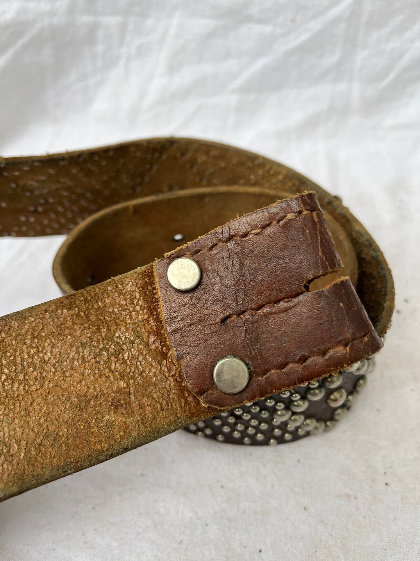 Intensely Studded Wide Brown Leather Belt 34”-40”