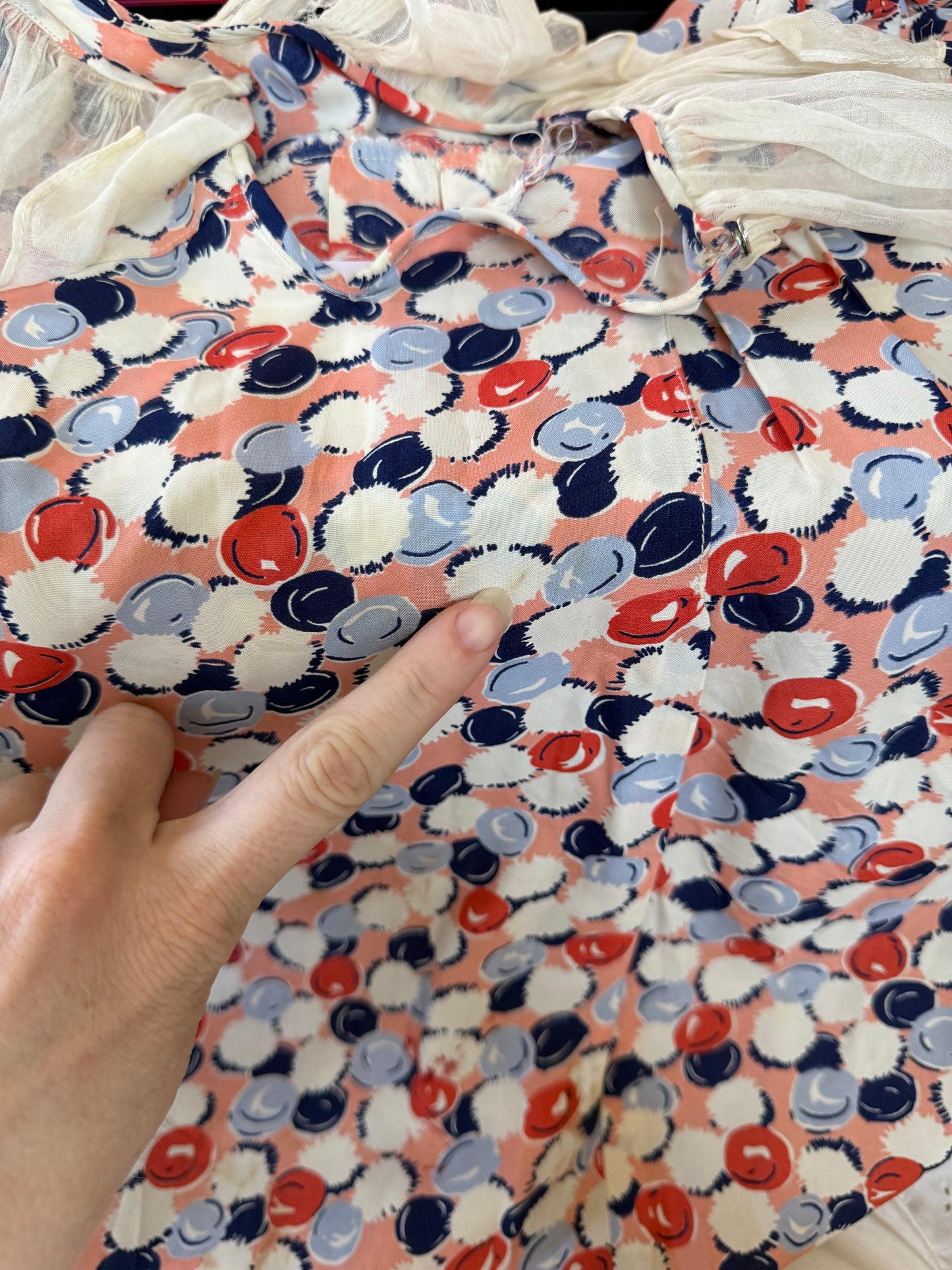 1940's Cold Rayon Multi Color Printed Blouse As Is