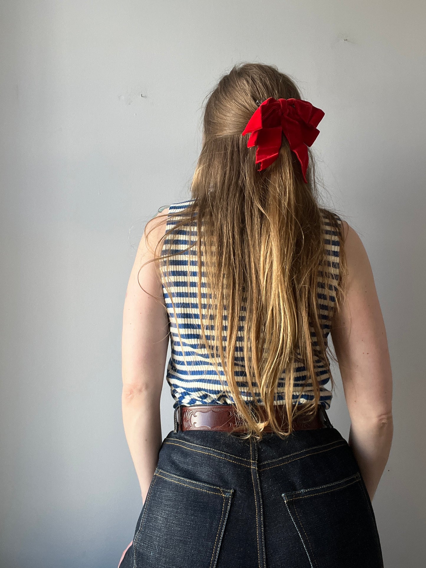 1950s Jantzen Lace Up Striped Blue Top M