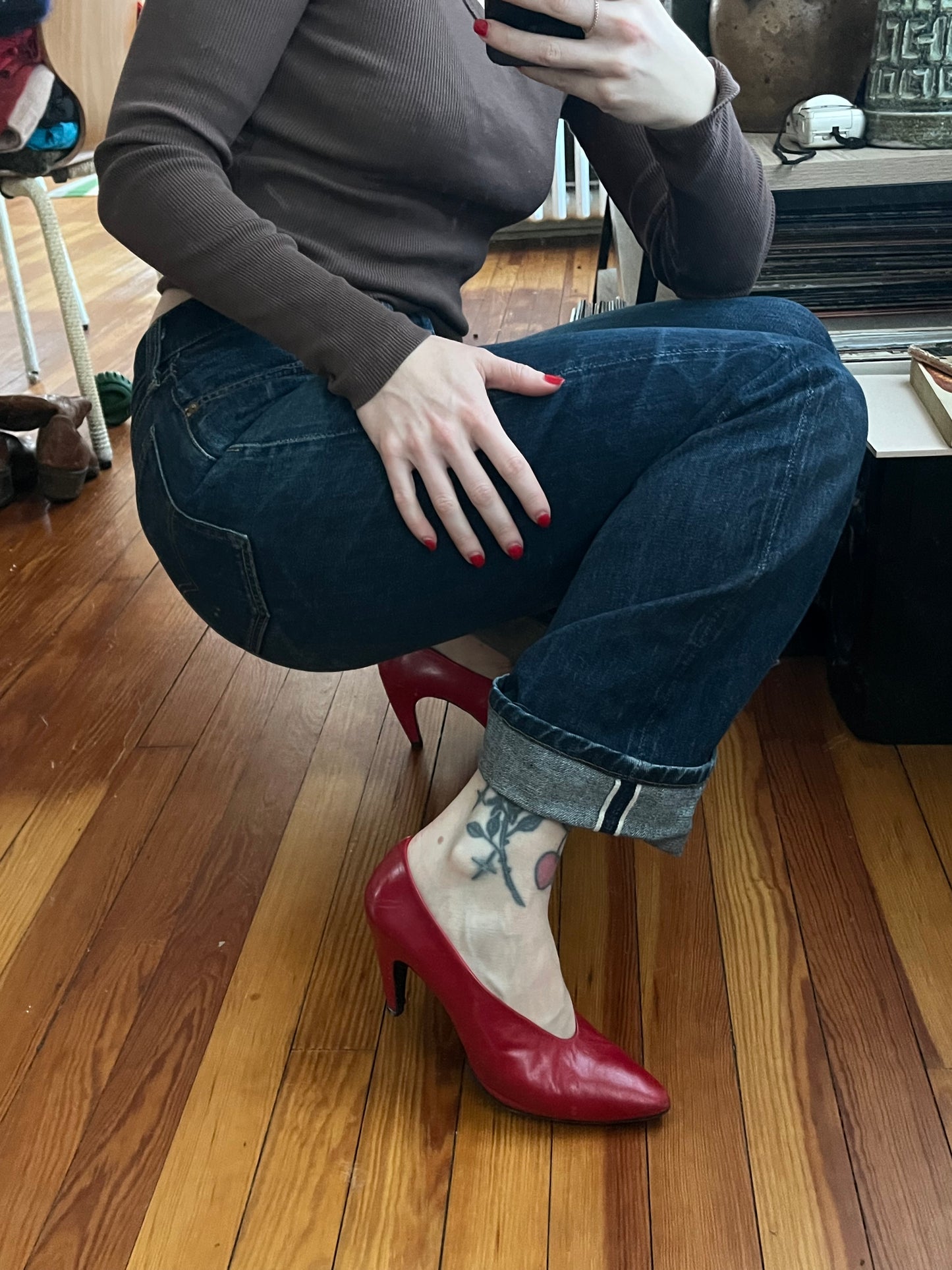 Vintage Red Leather Italian Heels