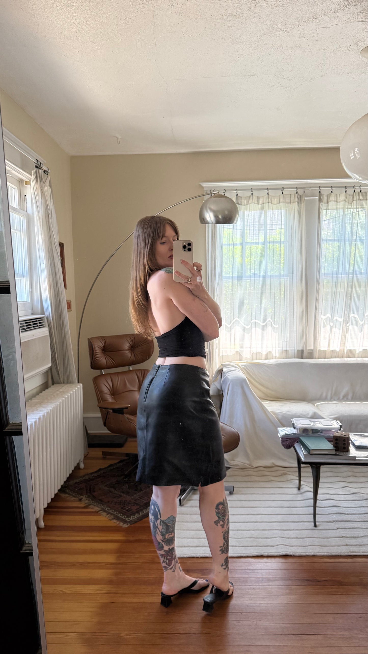 1980s Wilsons Leather Genuine Leather Midi Skirt M/L