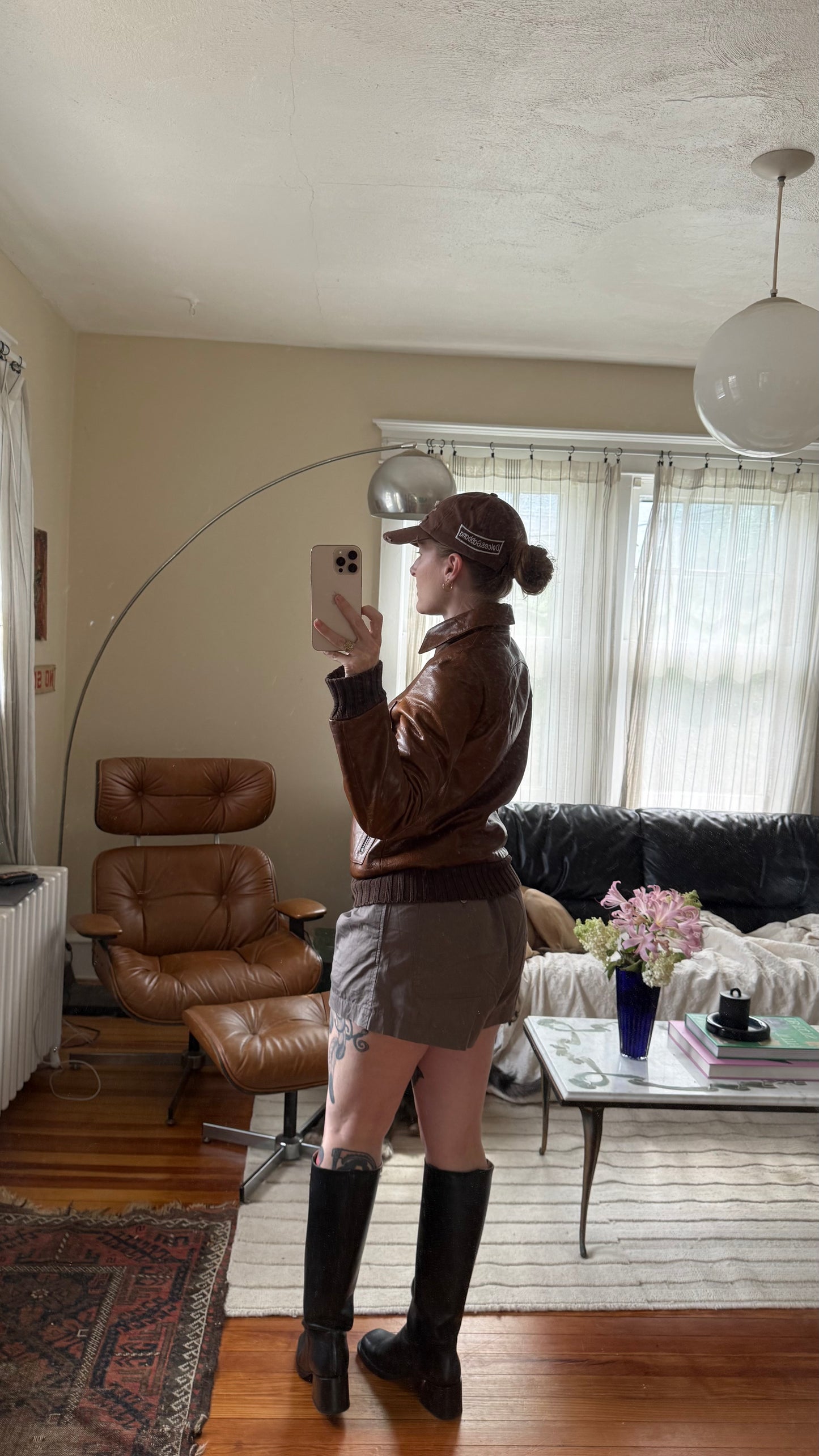 1990s Welkin Brown Leather Jacket with Multiple Pockets M