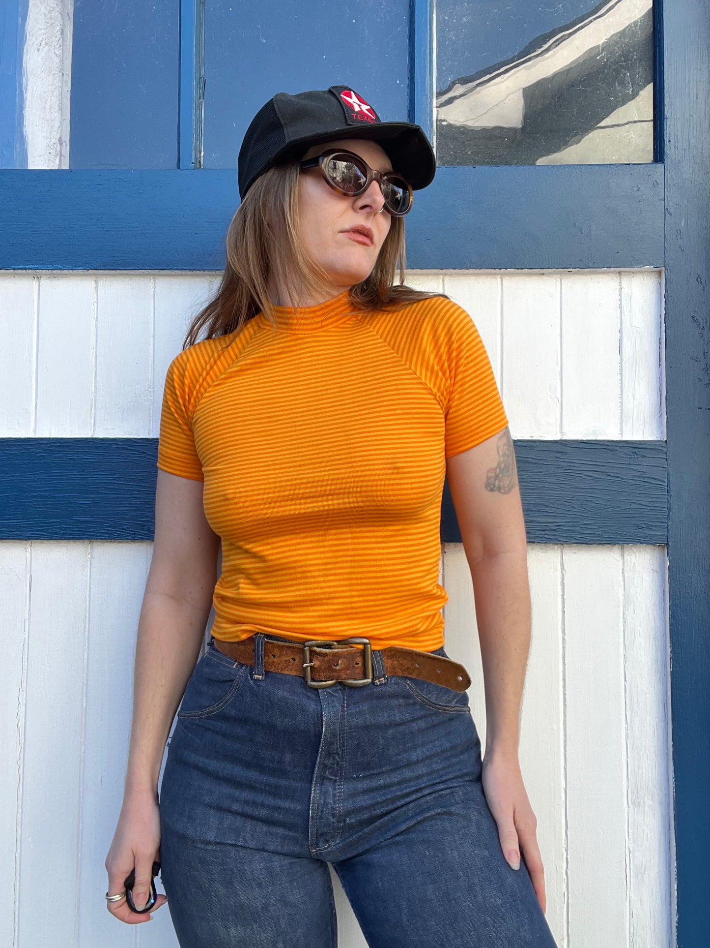 1970s Orange Striped Shirt XS/S