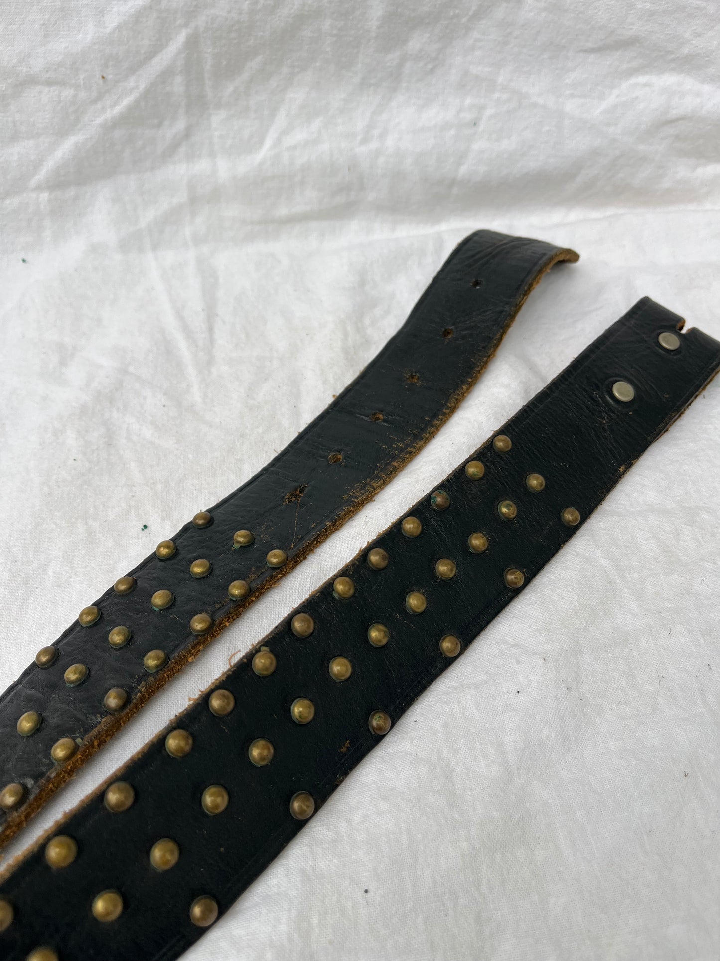 Black Leather Belt with Brass Studs 27”-32”