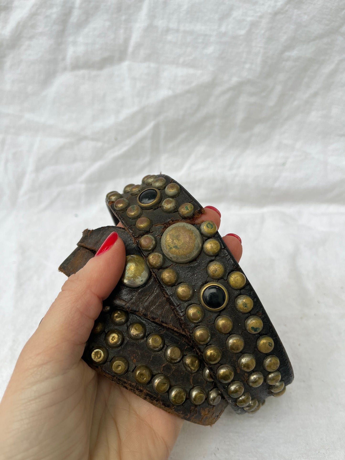 1950s Brown Leather Studded Buco Style Belt 30”-32” Has Damage