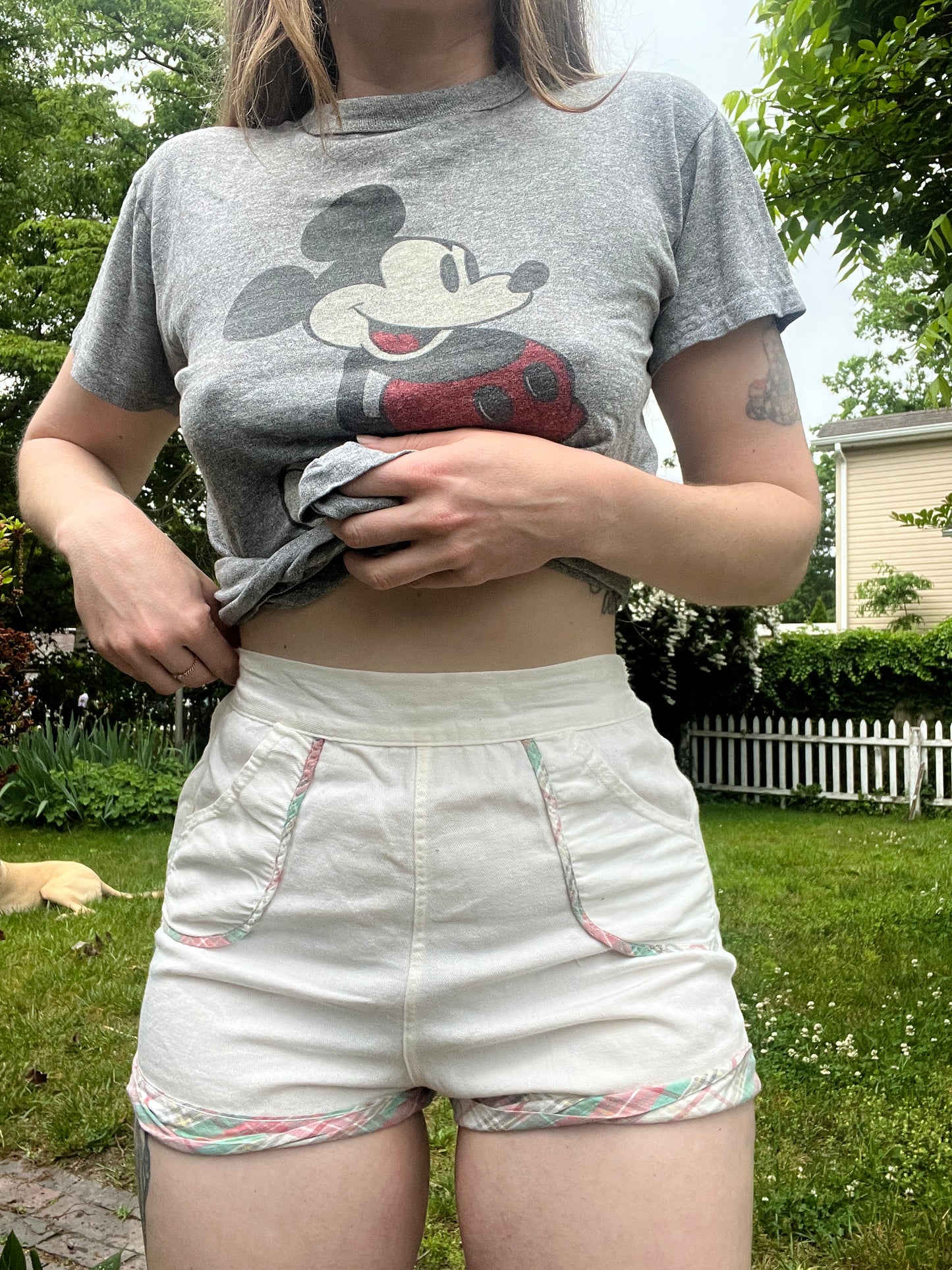 1950s Cotton White Plaid Gym Shorts S/M