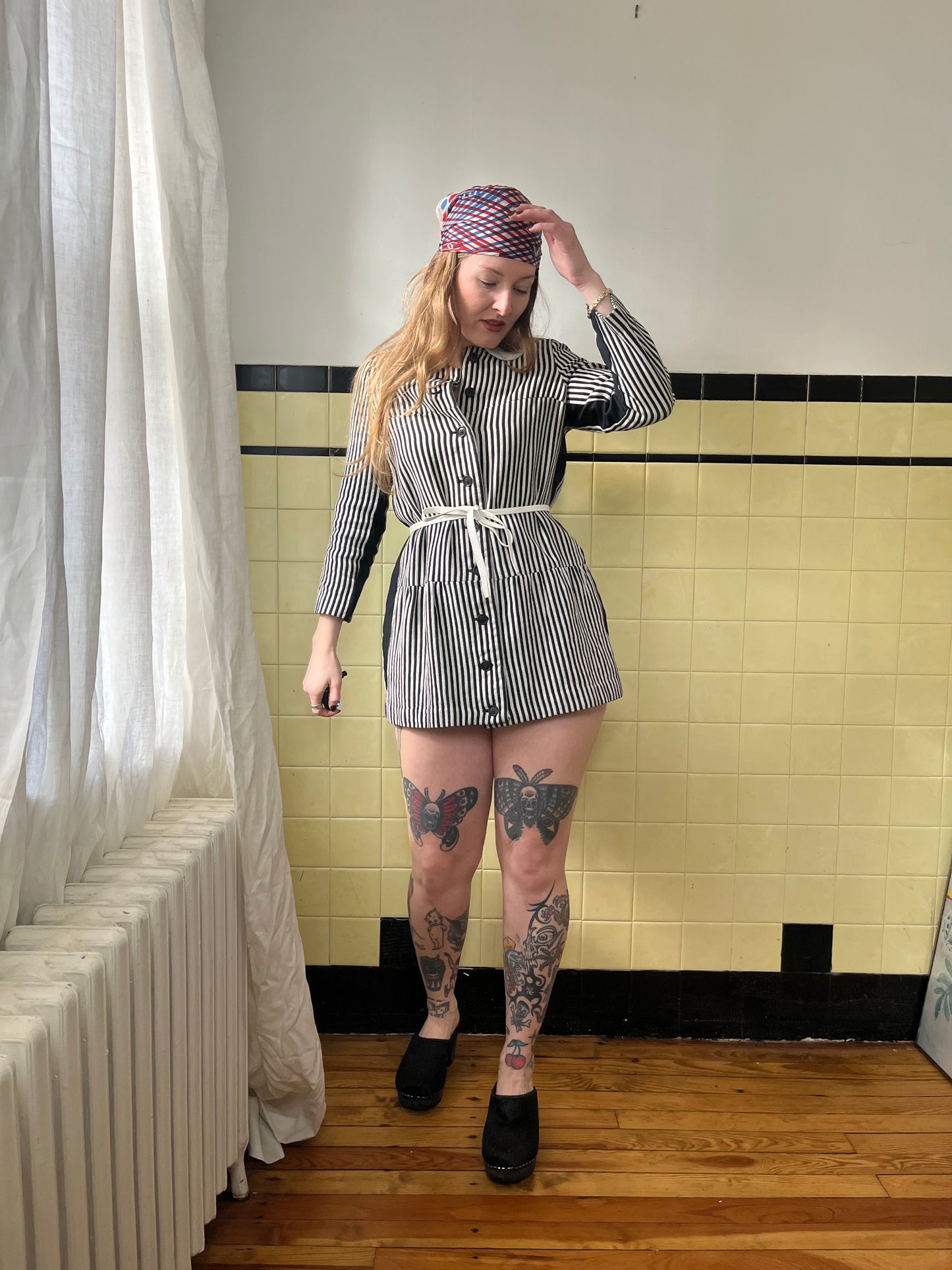 1960s Striped Black Mini Dress