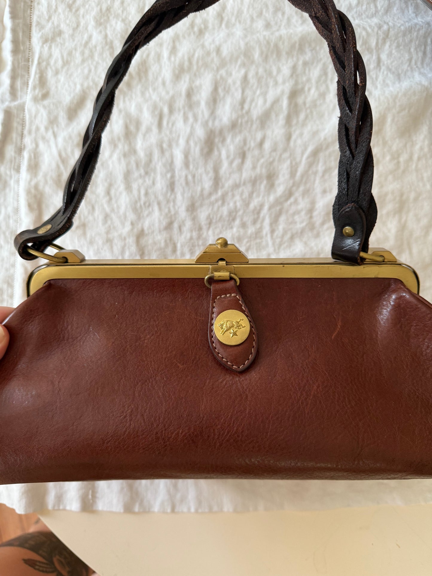 1980s Il Bisonte Brown Leather Doctor Style Bag