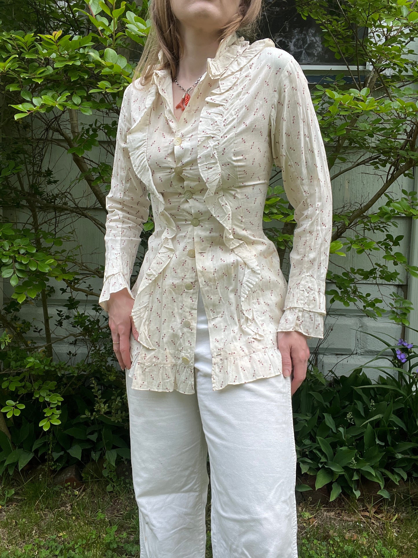 Antique Calico Button Up Top S