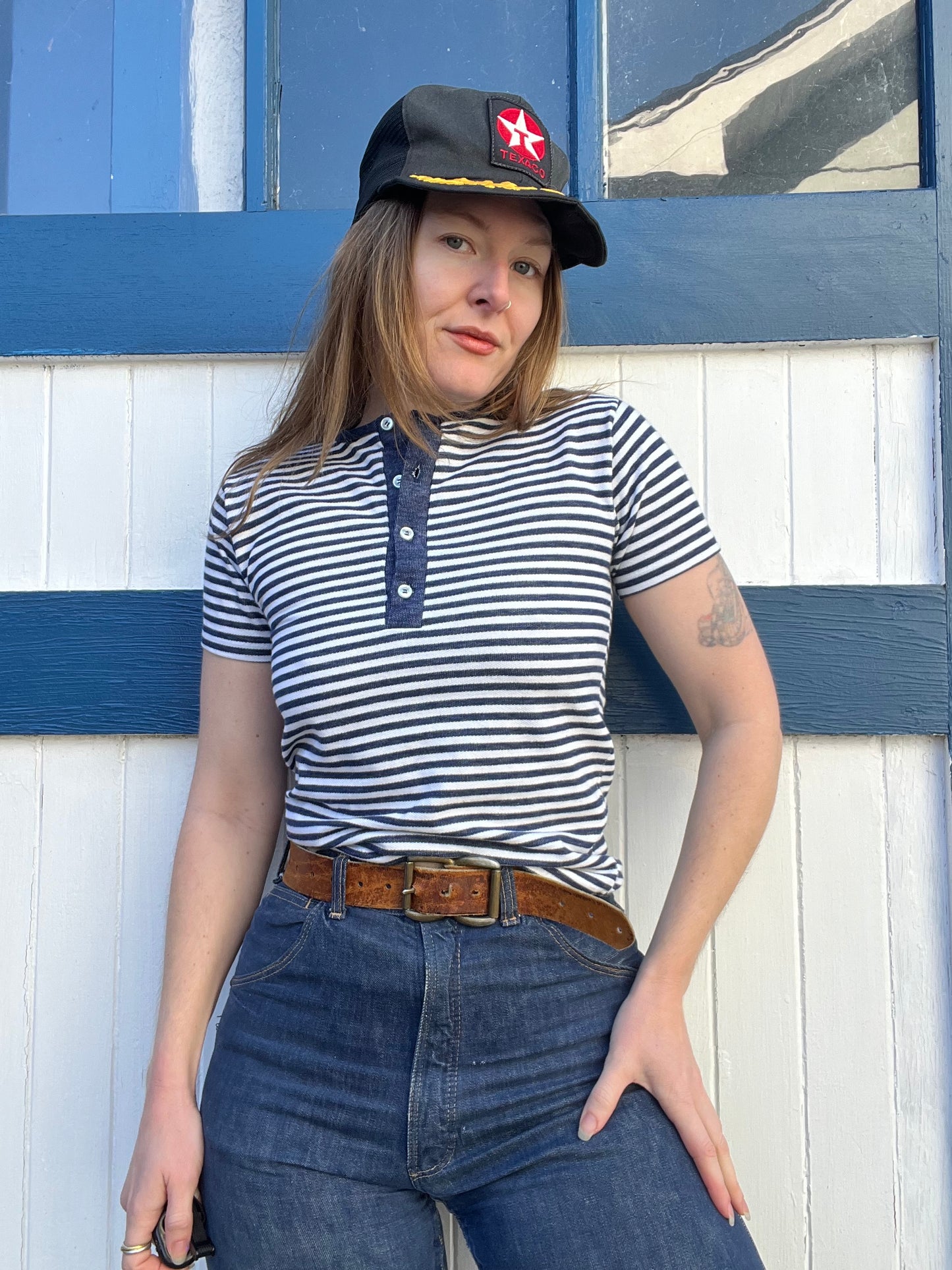 1970s Blue Striped Henley XXS/XS