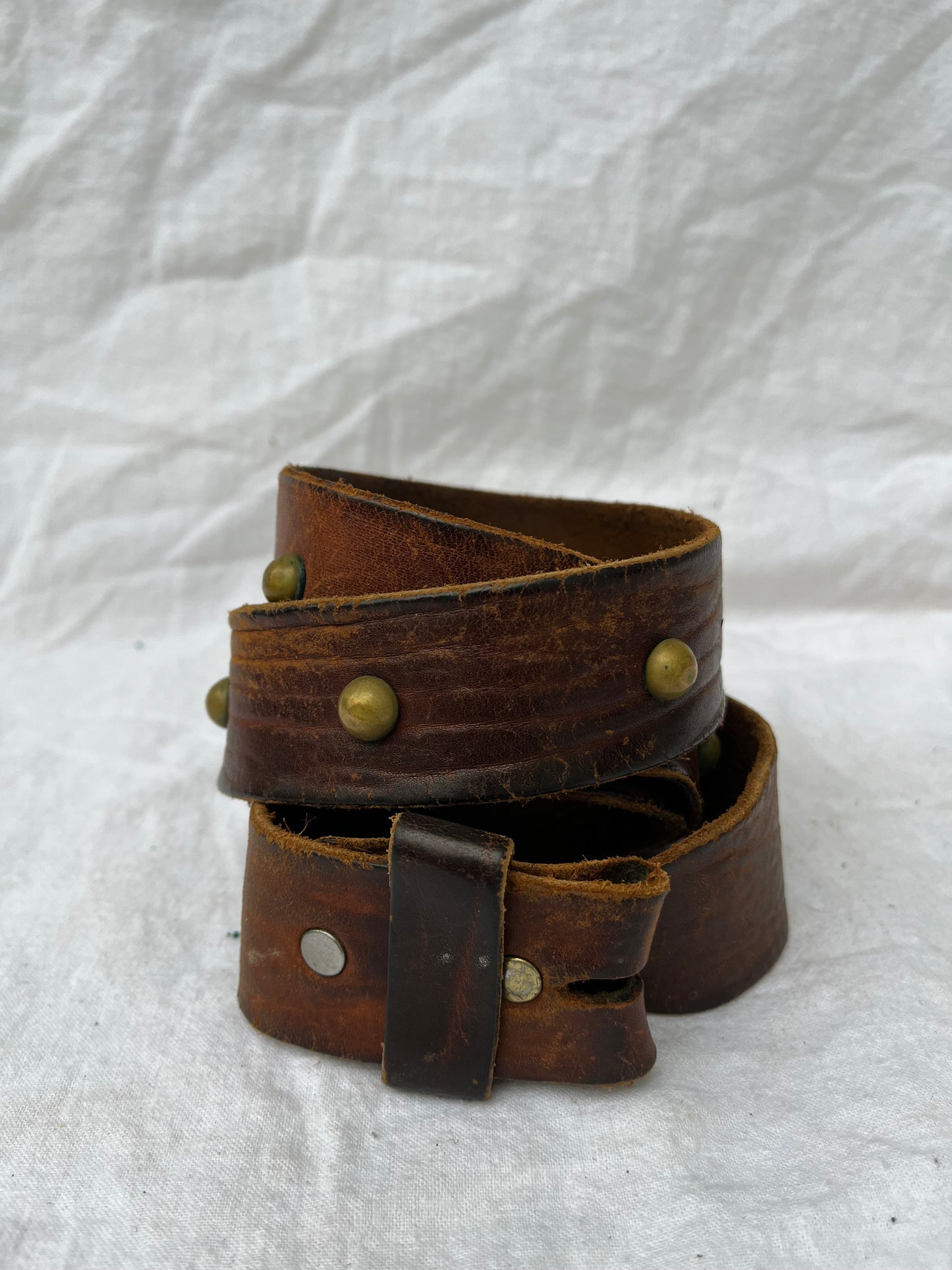 Brown Brass Single Studded Leather Belt 36”-41”