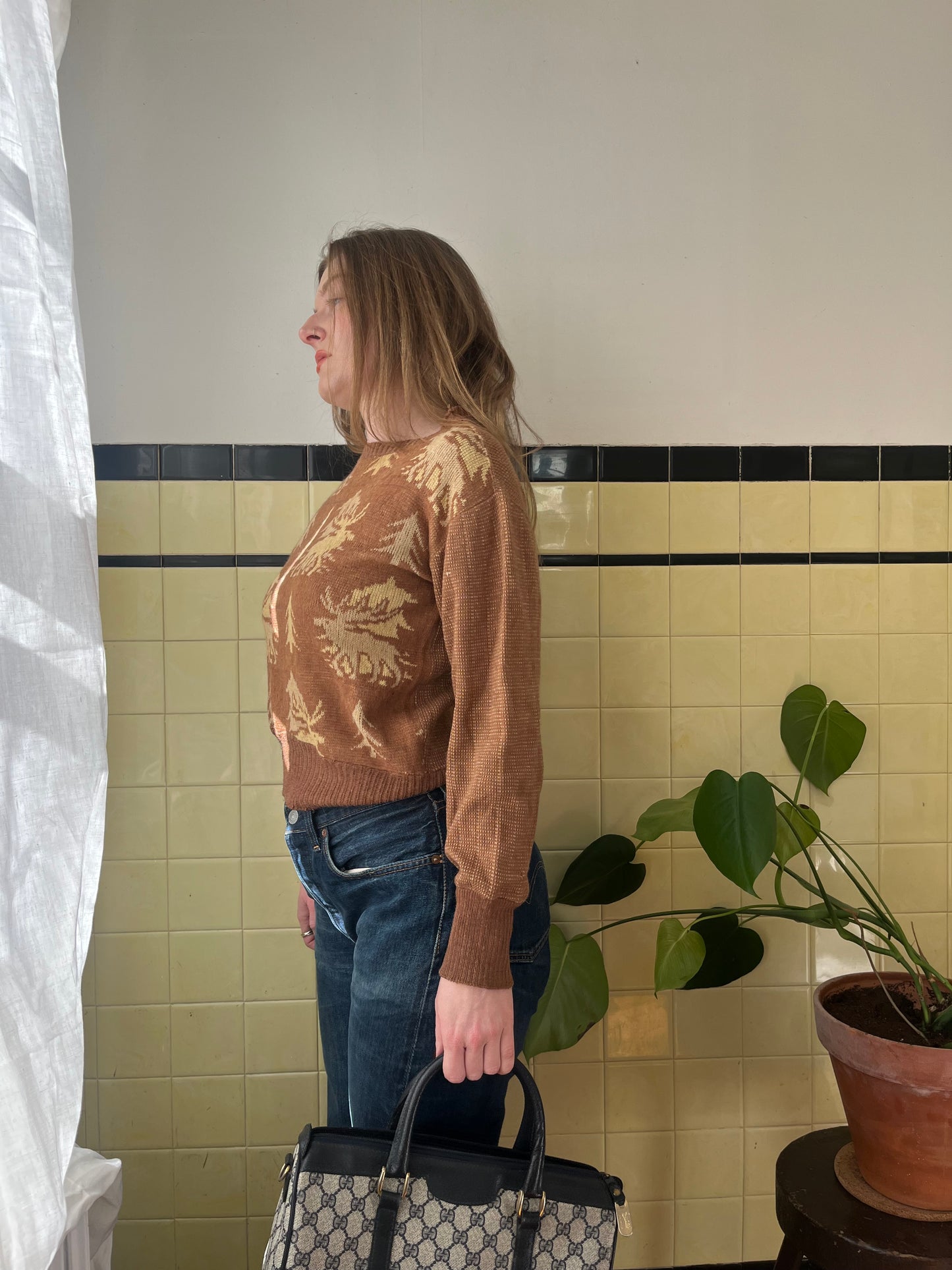1960's Brown Deer and Tree Knit Sweater