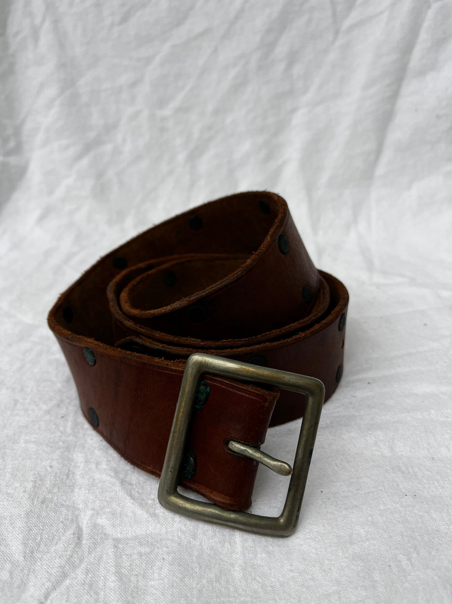 Brown Leather Belt With Brass Buckle 23”-39”