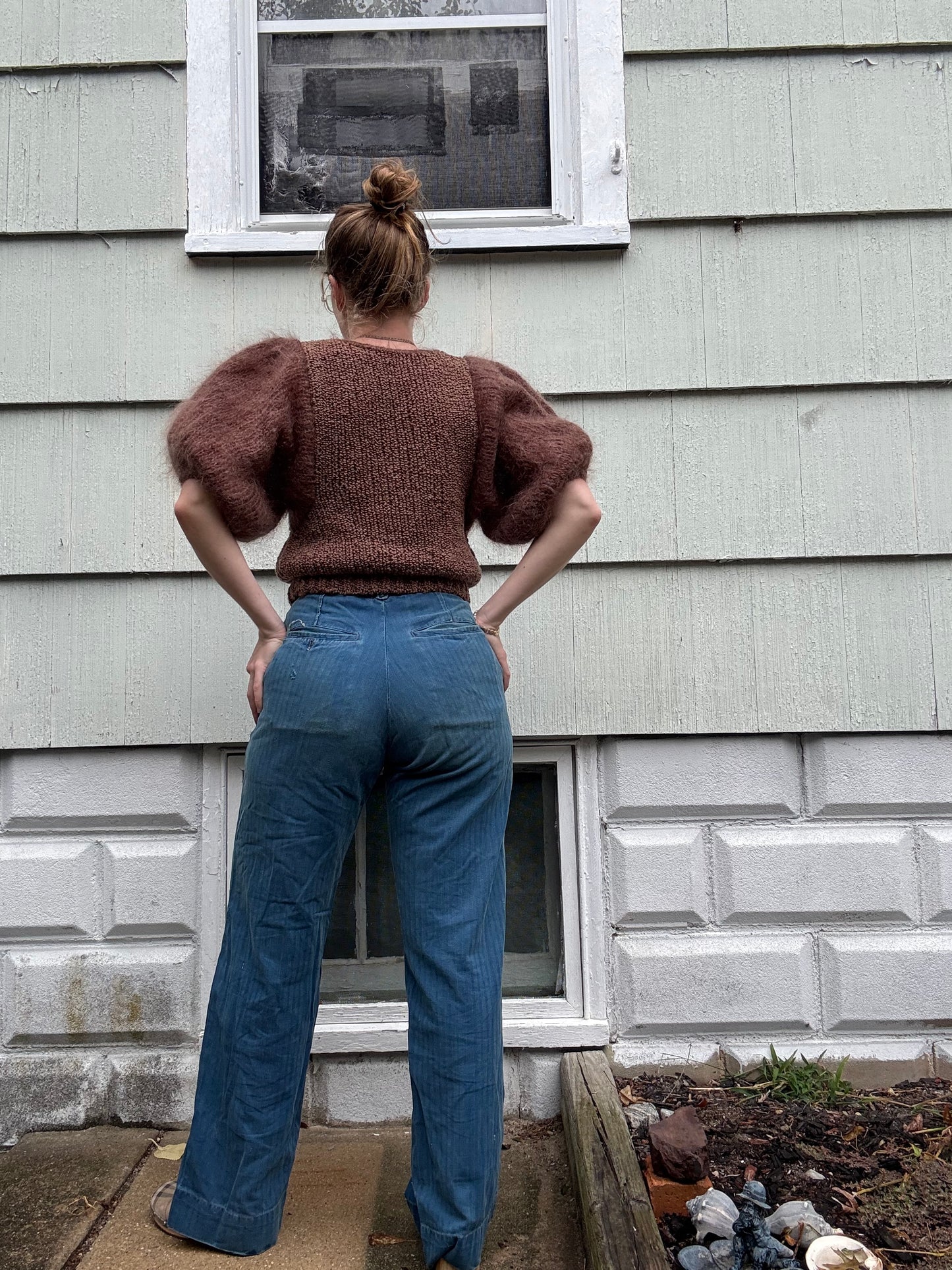 Mohair Puff Sleeve Dark Brown Sweater