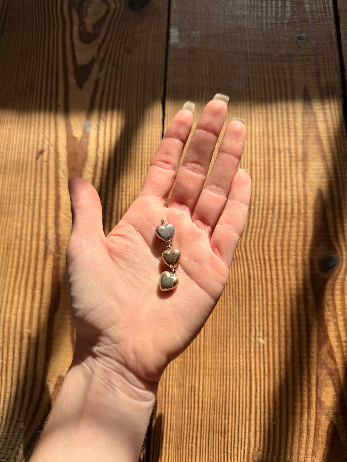 Tiffany & Co 3 Tiered Tri Color Hanging Heart Pendant