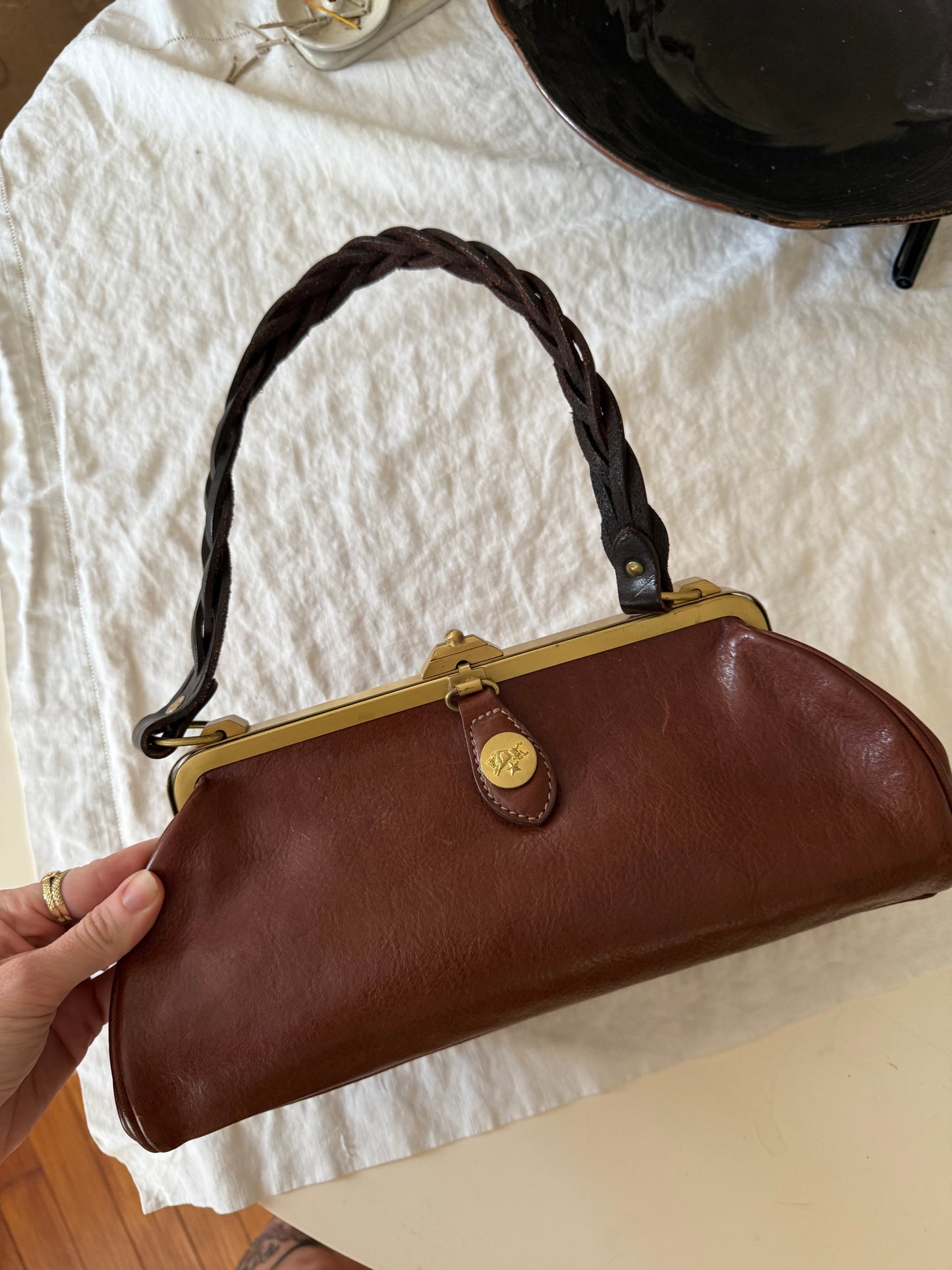 1980s Il Bisonte Brown Leather Doctor Style Bag