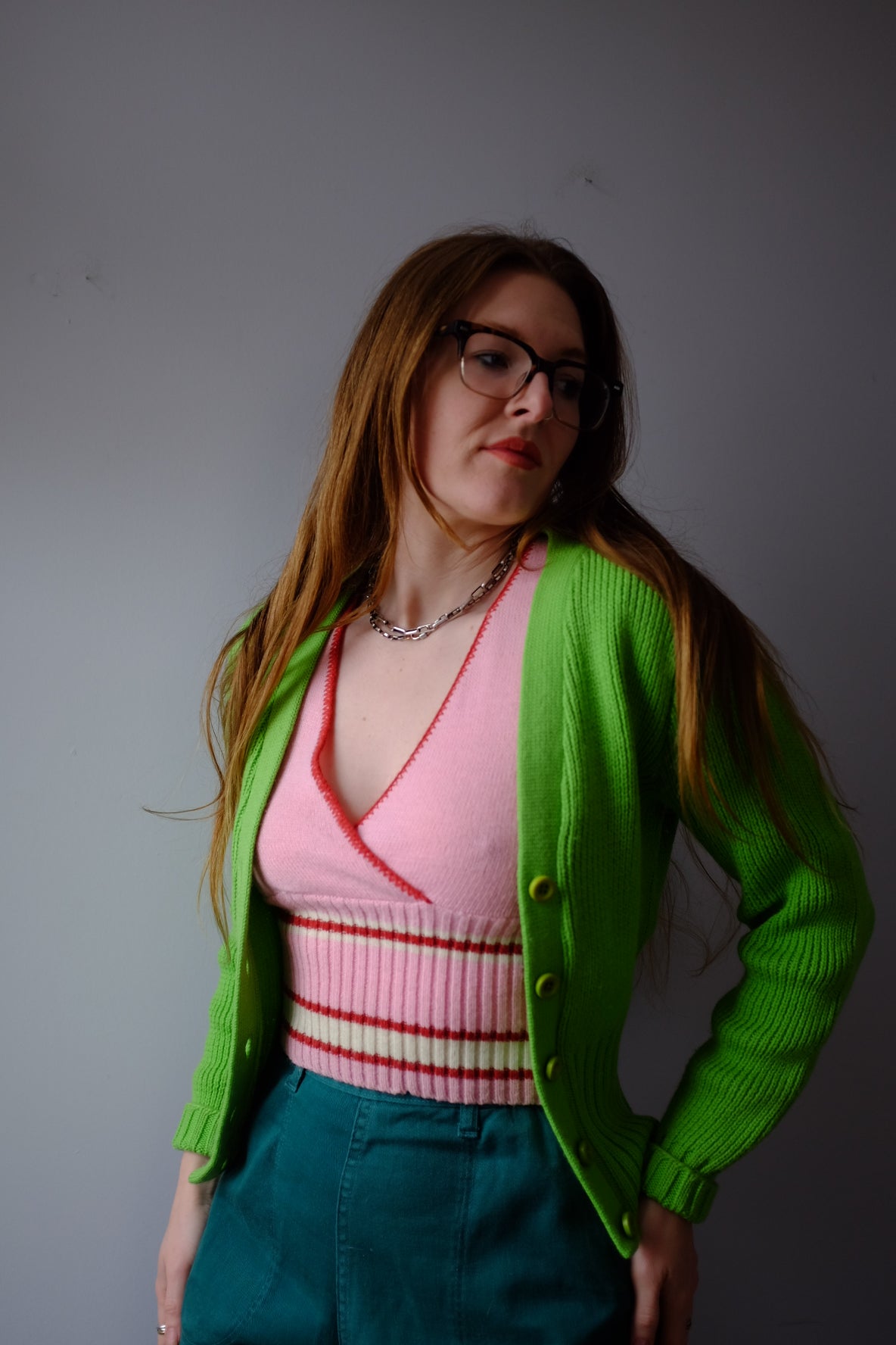 1960’s Lime Green Cropped Cardigan S