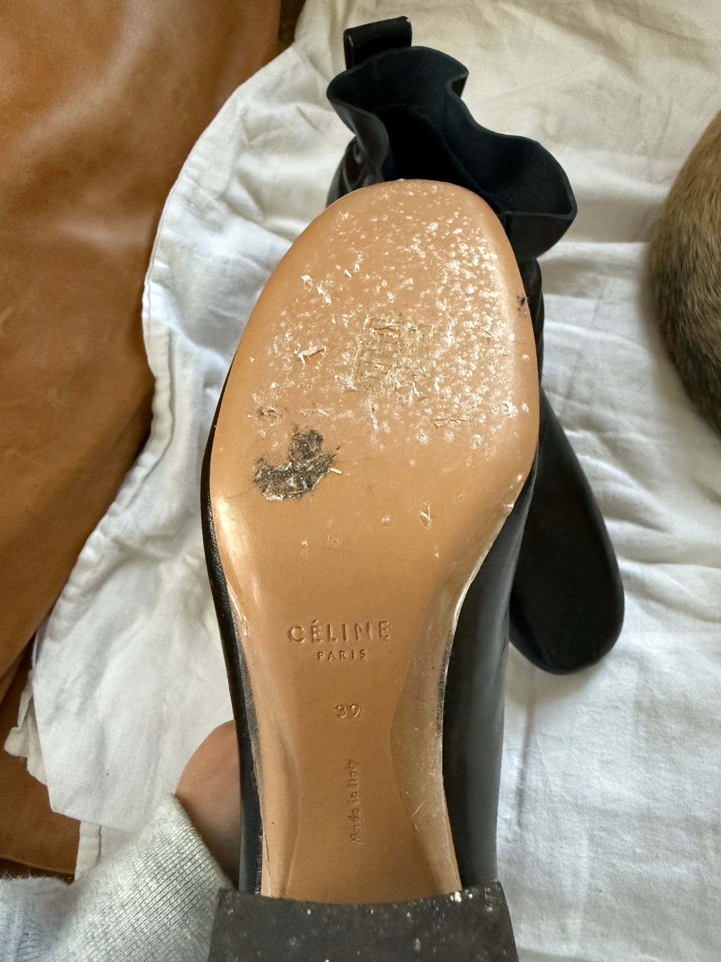 Celine Leather Scrunch Boot with Brown Heal 7.5/8 Size 39
