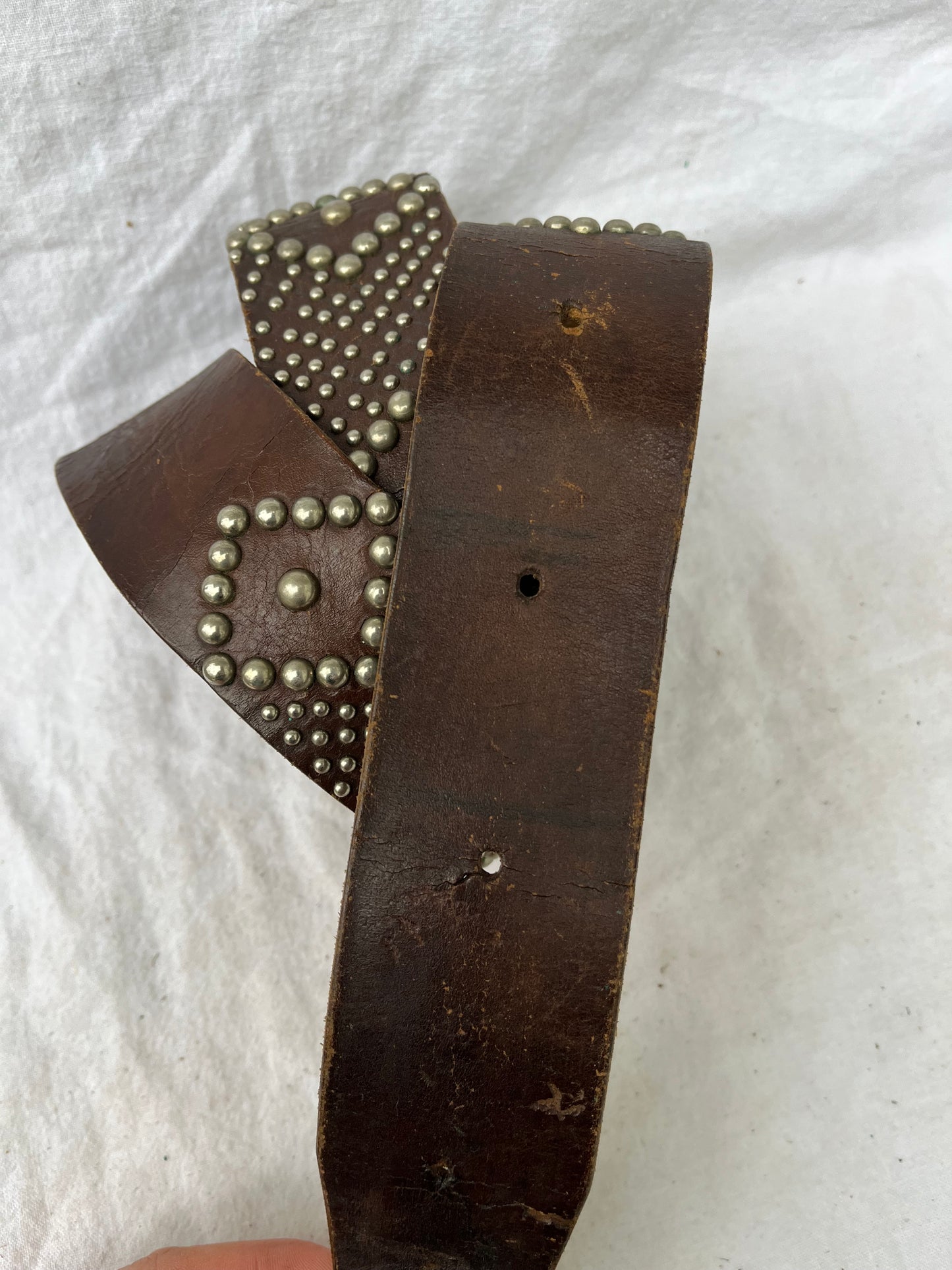 Intensely Studded Wide Brown Leather Belt 34”-40”