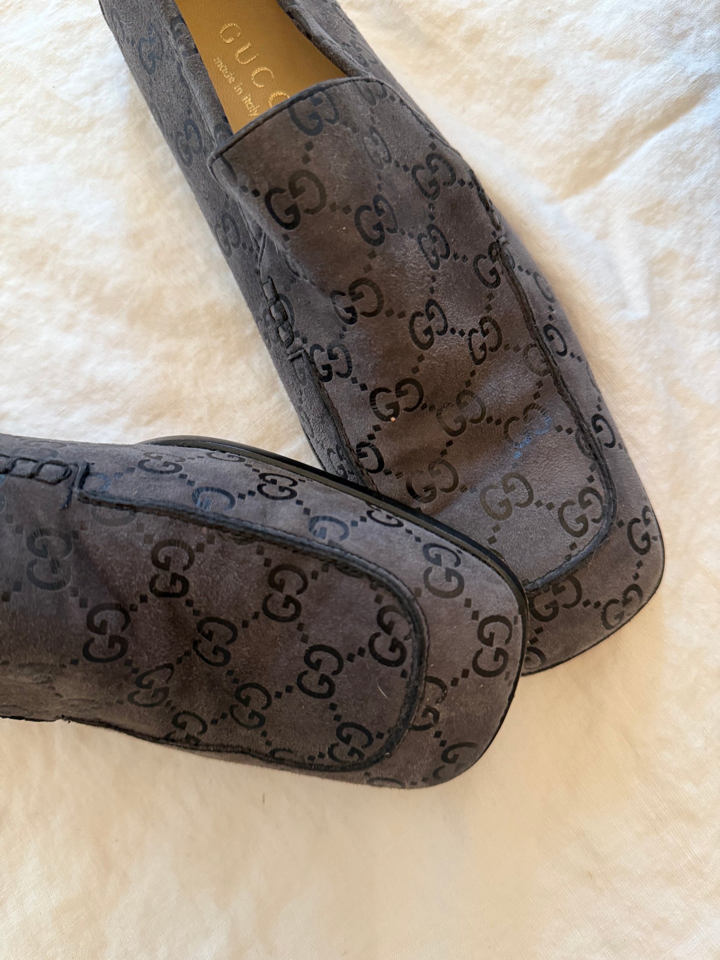 1990s Suede Leather Square Toe Gucci Loafers 7