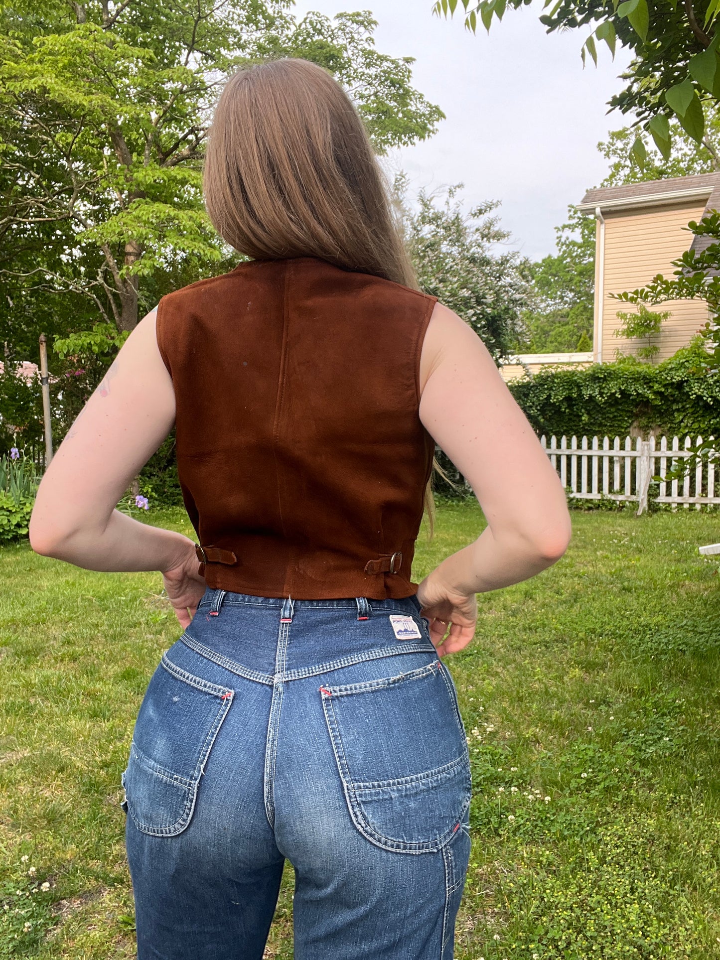 1930s 1940s Buckle Back Suede Zip Up Vest