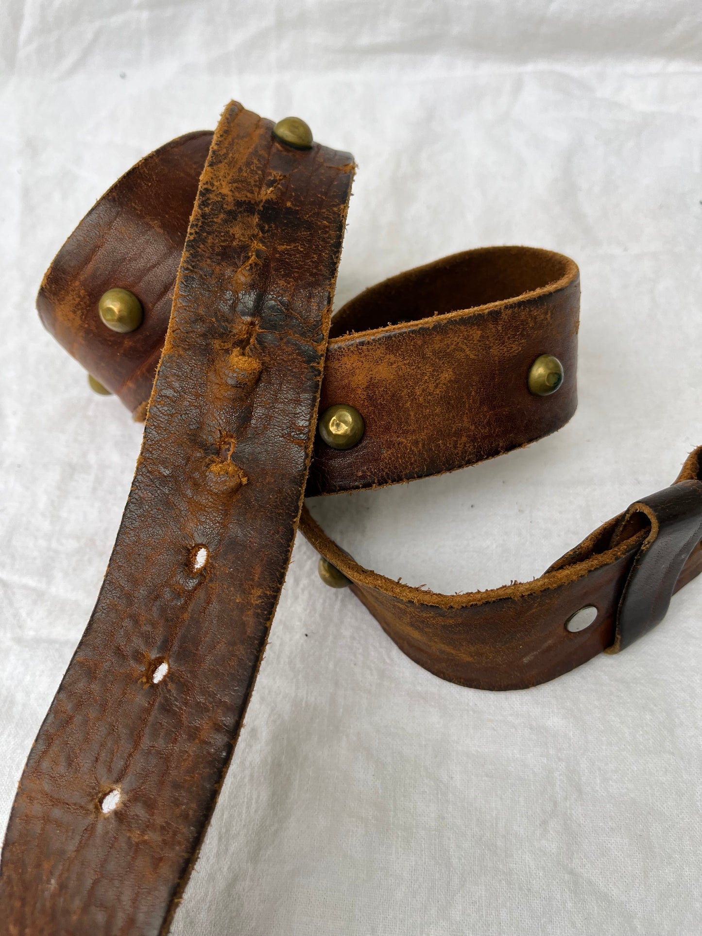 Brown Brass Single Studded Leather Belt 36”-41”