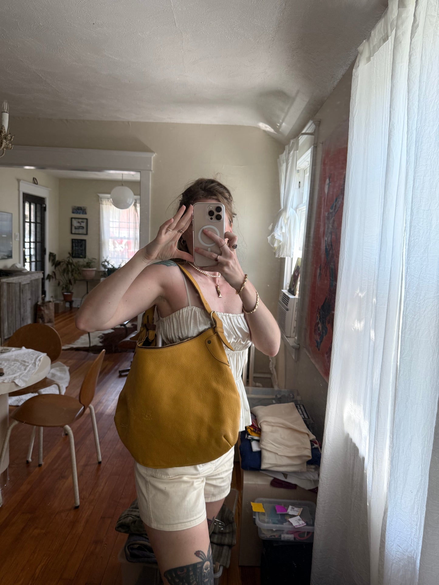 1990s Yellow Leather Il Bisonte Hobo Shoulder Bag