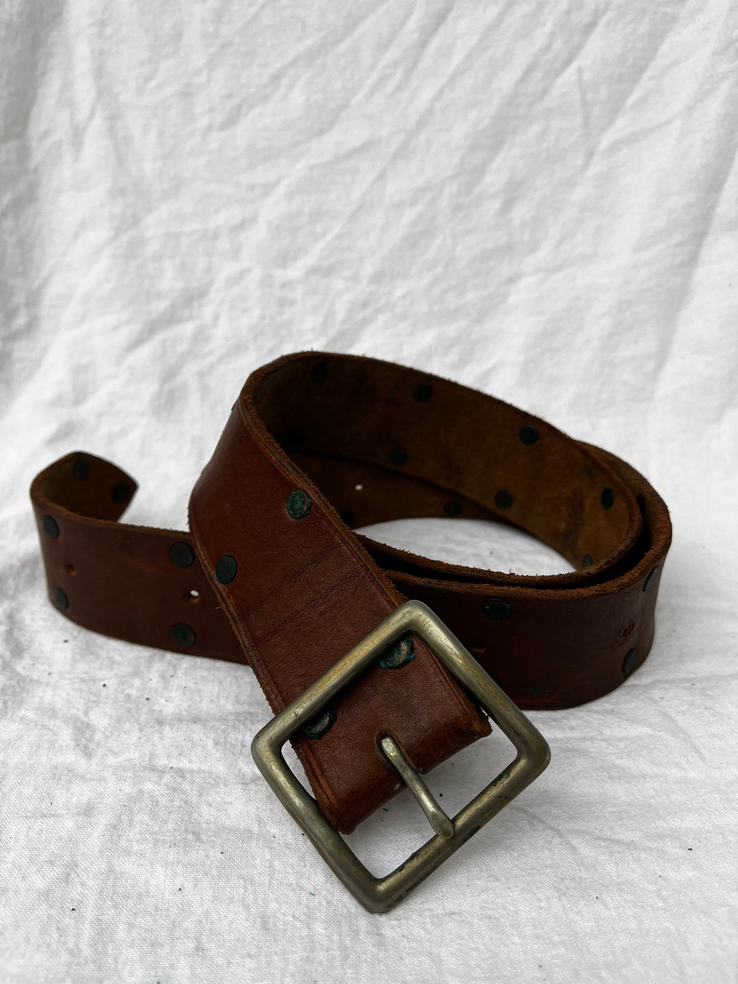 Brown Leather Belt With Brass Buckle 23”-39”