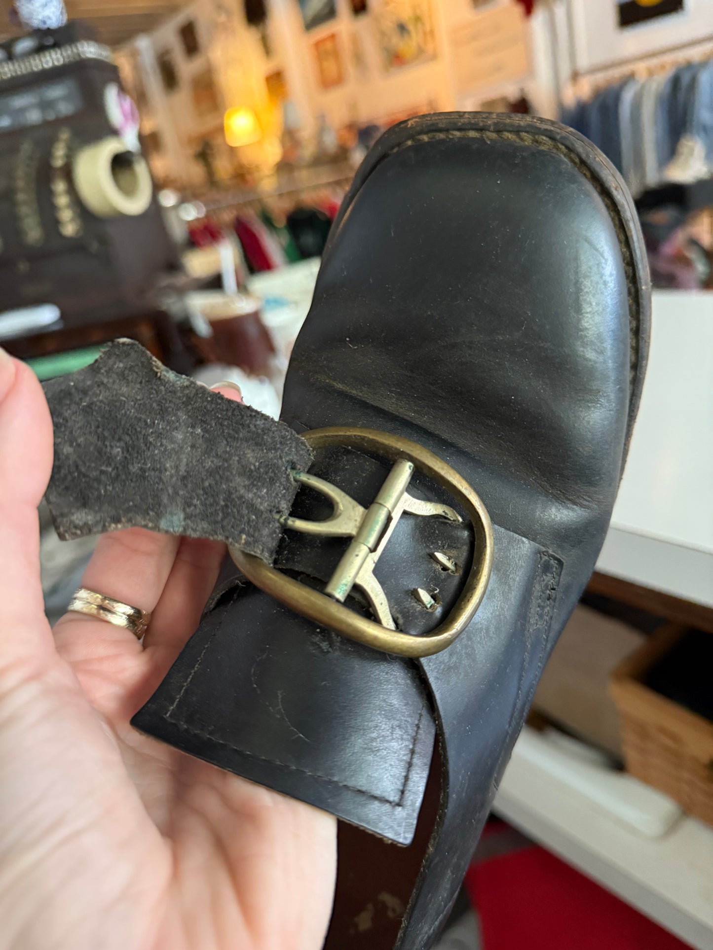 Vintage Leather Shoes With Brass Buckles