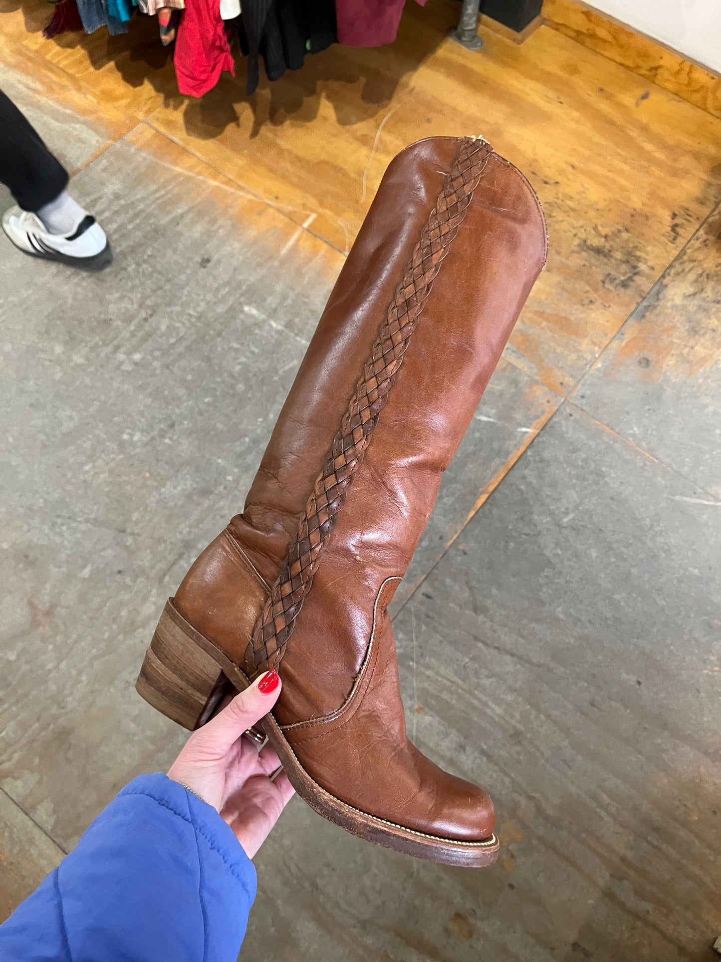 1970s Frye Braided Brown Camus Boot 7.5