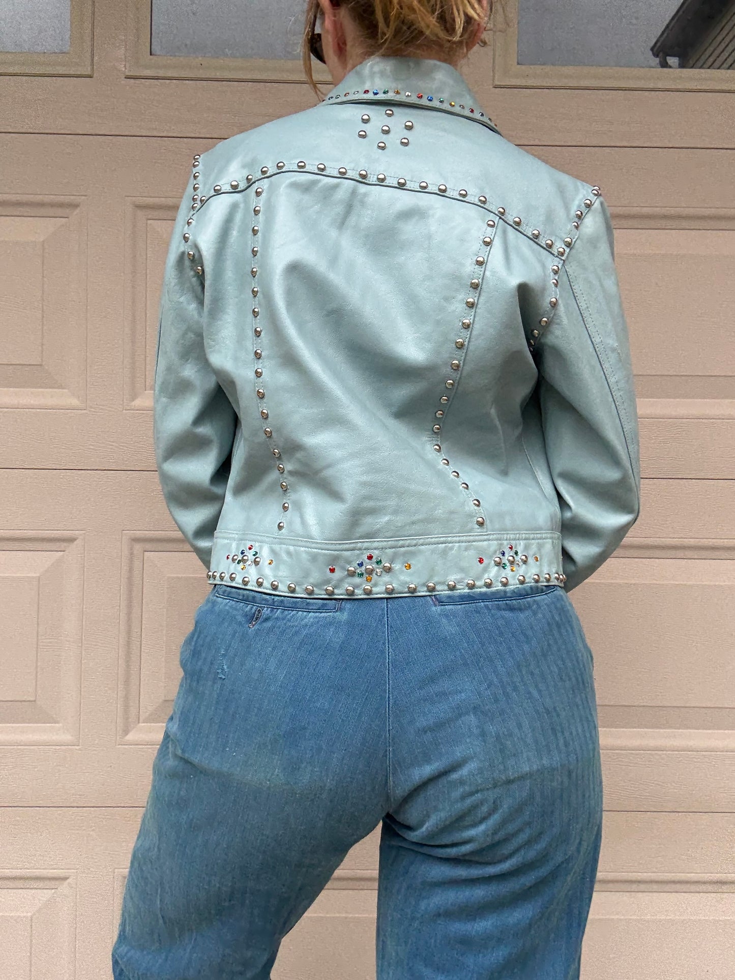 1990s Wilson’s Maxima Blue Studded Leather Jacket