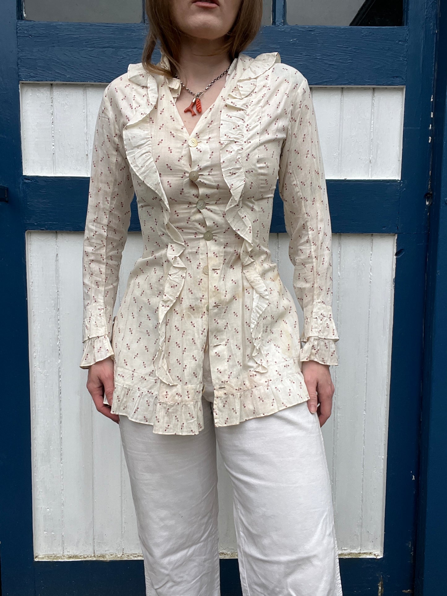 Antique Calico Button Up Top S