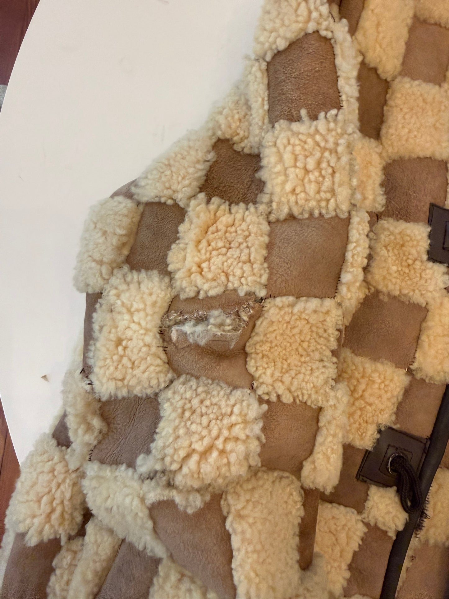 Incredible 1970s/1980s Suede & Sherpa Checkered Coat S/M
