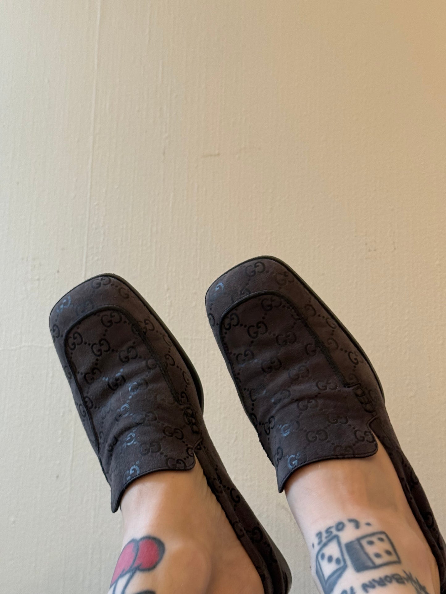 1990s Suede Leather Square Toe Gucci Loafers 7