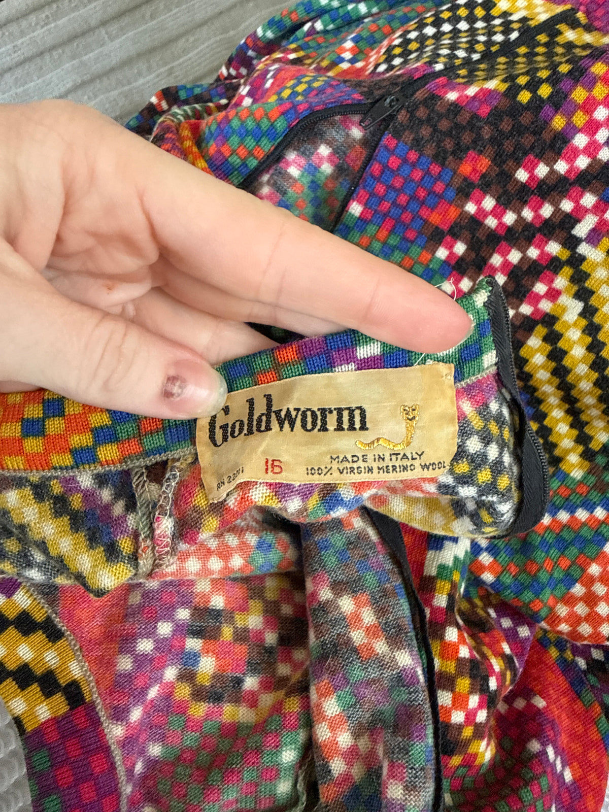 1960s 100% Soft Wool Checkered Print Midi Dress S-L