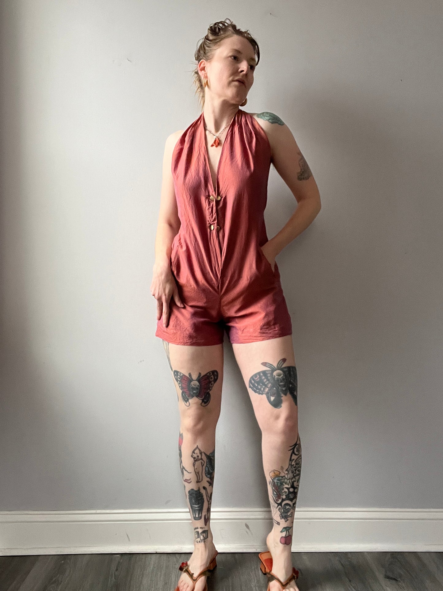 1980s Rayon or Silk Shamask Iridescent Romper