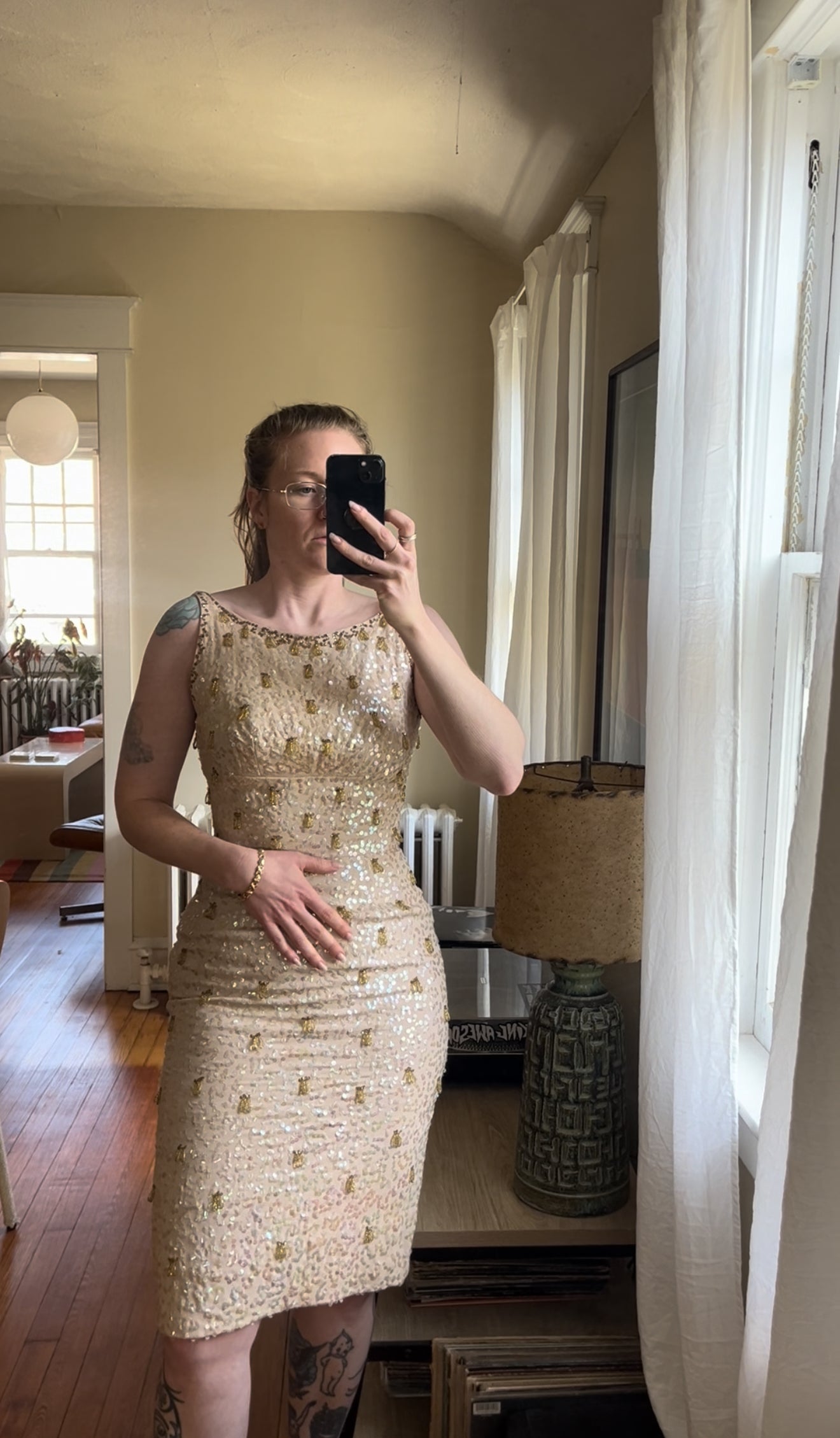 1950s Fully Beaded Shift Dress