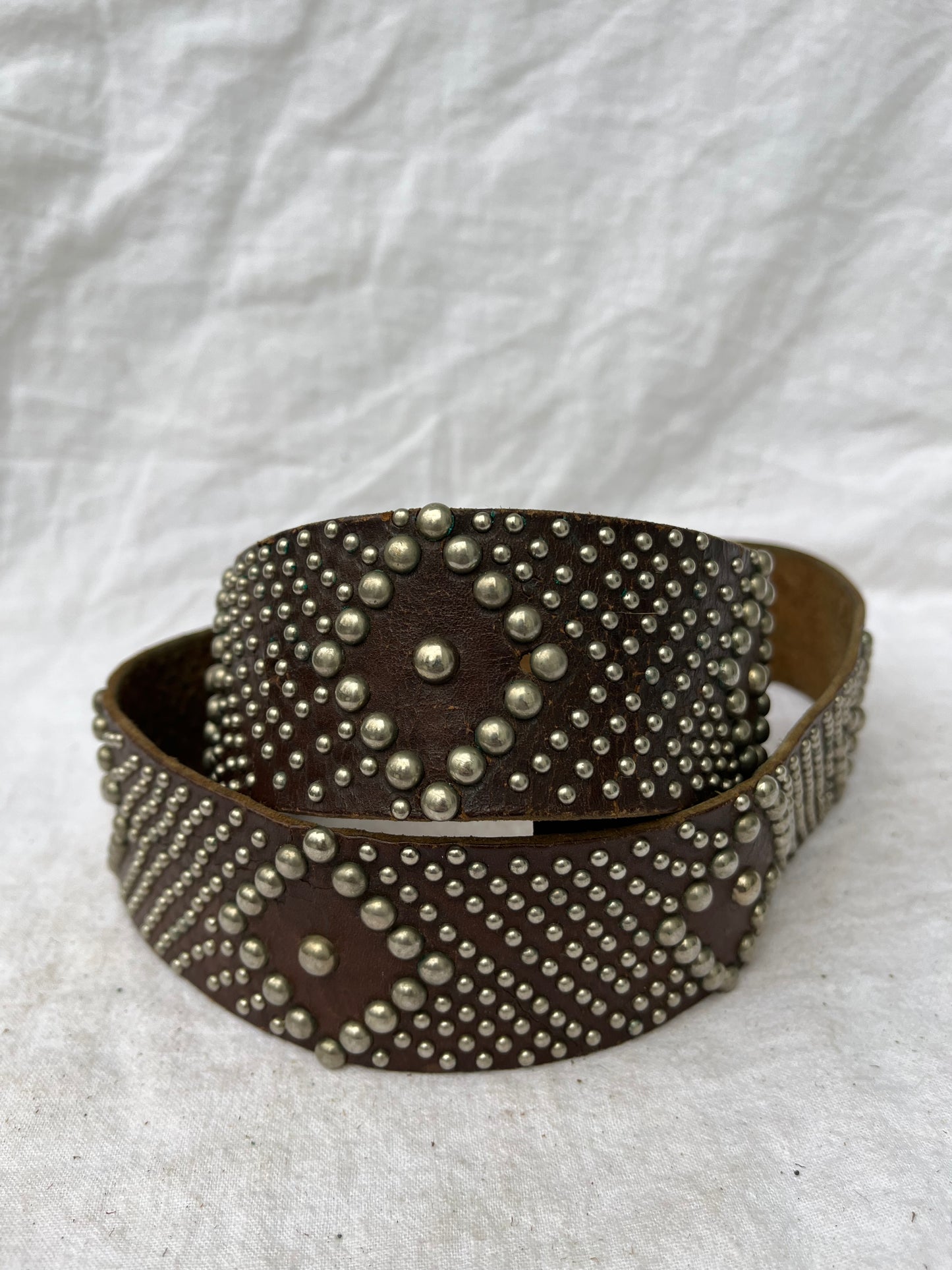 Intensely Studded Wide Brown Leather Belt 34”-40”